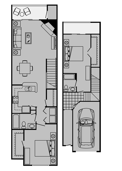 Floor plan for 2 beds, 2 baths, 1103 sqft